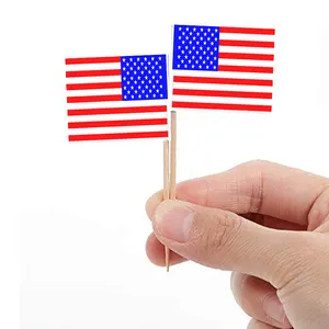 Palillos de bambú para decoración de comida, palillo de dientes con bandera nacional de papel, para pastel de boda