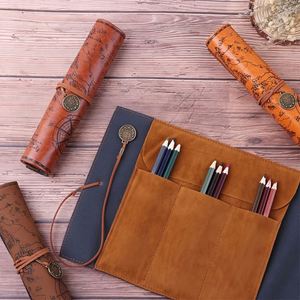 Creative Retro Canvas Leather Rolling Pencil Bag Minimalist Treasure <b>Map</b> Design Large Capacity Office Gifts Promotional Business - Product Image 3