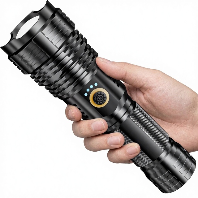 Amzyigou USB Rechargeable Tactical Flashlight 100000 Lumens Super Bright LED Aluminum Body Non-Slip Grip 5 Modes Waterproof