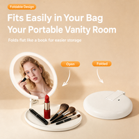 Miroir de maquillage LED pliable rechargeable avec capteur tactile, miroir cosmétique portable de voyage à une face pour table de toilette
