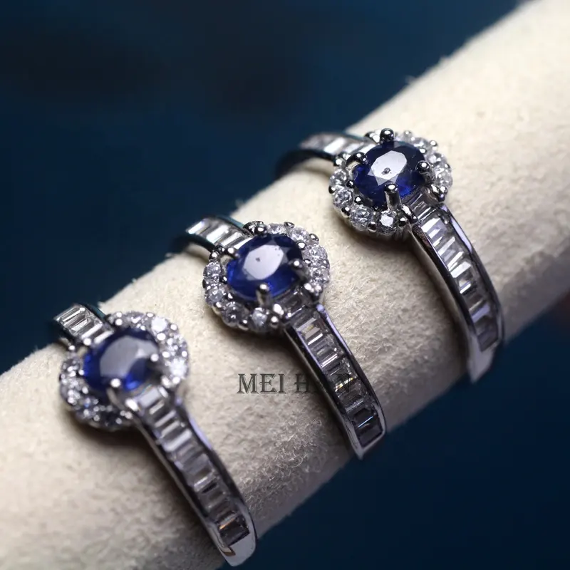 Meihan Natuurlijke Top Saffier 4*5Mm Ovaal 925 Zilver Verstelbare Vrouwen Ring Edelsteen Snijden Voor Sieraden Maken Cadeau