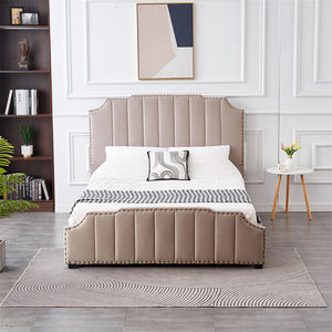 Muebles de dormitorio de Villa para el hogar personalizados de gama alta Marco de cama tapizado sin resorte <span class=keywords><strong>con</strong></span> <span class=keywords><strong>tachuelas</strong></span> en cabecero y pie de cama - Product Image 1