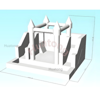 Château Gonflable Commercial Extérieur Blanc avec Double Toboggans, 16,5x16,5ft, Combo Toboggan Aquatique et Piscine à Balles pour Mariages