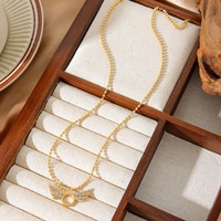 Colgante de Ángel Collar de acero inoxidable 316L con diamantes Cadena de cuentas de oro de 18K Joyería dulce que no se desvanece para mujeres con diamantes