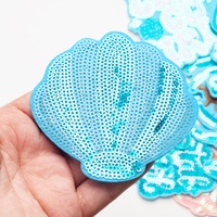 Patch thermocollant à sequins Série Océan Bleu, motifs Coquillage, Conque, Vague, Surfiste, thème Océan et Vacances