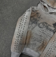 Fabricant de sweats à capuche personnalisés surdimensionnés, coupe carrée, effet vieilli, cloutés, impression DTG, lavage vintage, en coton épais 450 g/m²