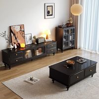 Meuble TV moderne rétro de style américain et table basse, armoire latérale noire simple pour le salon