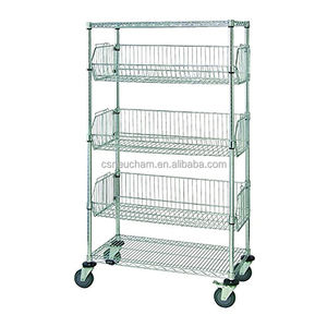 Chariot de ramassage mobile de chariot à <span class=keywords><strong>Chrome</strong></span> de chariot de chiffre d'affaires d'étagères de fil d'acier inoxydable avec des roues - Product Image 1