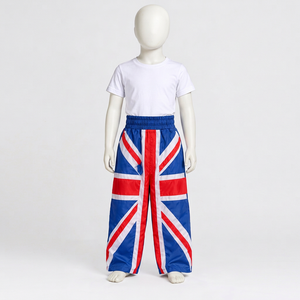 Pantalon ample imprimé Union Jack pour garçons, taille élastique, toile respirante, 160g, vêtements de sport pour enfants - Product Image 1