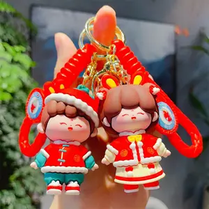 Kawaii Mini Neujahr Jungen und Mädchen Puppe Bobblehead Puppe Schlüssel ring Cartoon Schlüssel bund