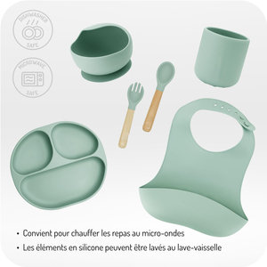 Ensemble d'alimentation pour bébé en silicone de qualité alimentaire sans BPA, non toxique, avec bavoir à ventouse, bol, assiette, compatible lave-vaisselle, motif animal - Product Image 3