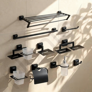 Toallero de Doble Capa para Montar en la Pared, Acero Negro, 4 Barras, Organizador de Baño, Diseño Minimalista - Product Image 5