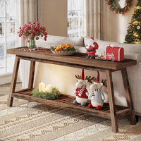 Table console d'entrée : Table console en bois massif de 70,9 pouces pour l'entrée, 2 niveaux, étroite, longue, derrière le canapé, table de salon