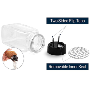 Chai gia vị nhựa hình vuông 2oz 4oz 5oz 6oz, lọ gia vị thủy tinh hình tròn bán buôn, có nắp nhựa dạng cánh bướm và nắp nhôm - Product Image 4