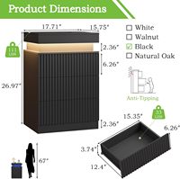 Juego de 2 Mesitas de Noche con Estación de Carga y Luces LED, Mesita de Noche Moderna Negra con Tapa Deslizante, Mesa Auxiliar Acanalada