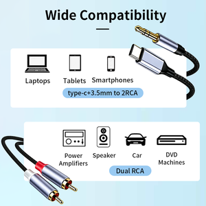 كابل صوت نحاسي USB C إلى 2 RCA بطول 3.5 مم، مطلي بالذهب مع تدريع مزدوج، مخصص للكمبيوتر، متوفر مباشرة من المصنع - Product Image 5
