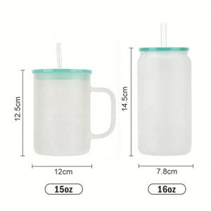 Gobelets et bocaux en verre dépoli transparent de 16 oz avec logo personnalisé, pour bière et jus, avec couvercles et pailles, sublimés, vente en gros - Product Image 2