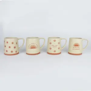 17OZ stoneware silk screen pattern mug ceramic splicing solid colors hot selling coffee milk tea cup