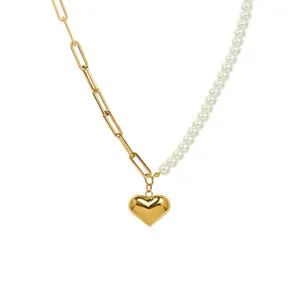 Pave Custom Eerste Infinity Love Gold Plated Lucky Tiny Heart Parelmoer Luxe Choker Ketting Parel