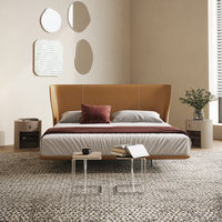 Lit de Luxe Ultra-Mince en Cuir Véritable et Bois de Pin Double, Cadre en Acier Minimaliste Italien, Design Nuptial pour Chambre Parentale