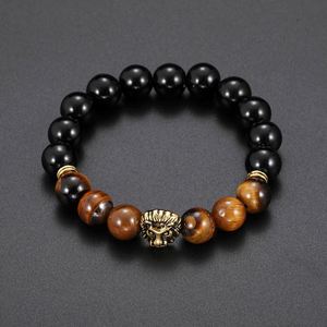 Bracelet en pierre d'œil de tigre naturelle pour hommes, perles d'hématite, bracelets de couple pour femmes, bracelets à breloque tête de lion, bijoux cadeau - Product Image 4
