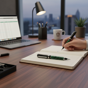 Penna a Sfera Originale Verde Marmorizzato, Larghezza di Scrittura 0.5mm/1.0mm, Logo Personalizzato, Corpo in Plastica con Finitura Gommata per Uso Aziendale - Product Image 3
