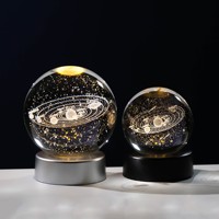 HDW HDW-067 Vente en gros d'usine, boule de cristal polie, base de lampe LED gravée 3D personnalisée (Lune/Soleil) pour décoration de fêtes