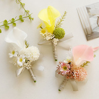 Ensemble de boutonnières de mariage Calla Lily aux couleurs vives pour le marié et les garçons d'honneur, violet, bleu, bordeaux, rouge, fleurs artificielles en PU effet toucher réel