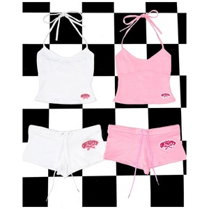 Conjunto de Playa Sexy de Verano para <span class=keywords><strong>Mujer</strong></span>, Top Corto y Pantalones Cortos Elásticos Estilo Americano, Conjunto de Dos Piezas en Colores Vibrantes - Product Image 6