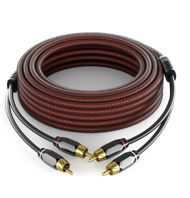 Amplifier 2RCA Pure Copper Gold-plated Dual Channel Car Audio with Cable Clip