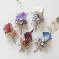 Ensemble de boutonnières de mariage Calla Lily aux couleurs vives pour le marié et les garçons d'honneur, violet, bleu, bordeaux, rouge, fleurs artificielles en PU effet toucher réel