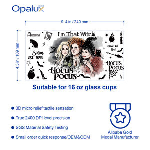 Adesivi in Vinile UV per Trasferimento Serie Cartoni Animati Americani di Halloween, <span class=keywords><strong>Hocus</strong></span> <span class=keywords><strong>Pocus</strong></span>, Scopa, Cappello da Strega, Elementi Magici, per Tumbler Durevoli - Product Image 2