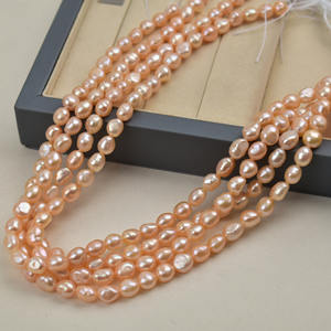 สร้อยคอมุกน้ำจืดทรงบาร็อคขนาด 8-9 มม. สีทองเข้ม งานกึ่งสำเร็จรูป ลูกปัดมุกทำมือ สำหรับงาน DIY - Product Image 1