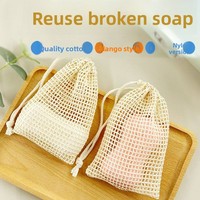 Sac en maille de coton pour savon, best-seller transfrontalier, fait main, à suspendre dans la salle de bain, avec cordon de serrage, logo personnalisable, 9x14cm