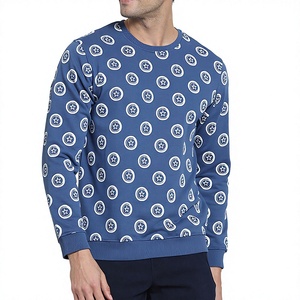 Sudadera de Cuello Redondo Azul para Hombre con Estampado de Estrella Blanca, Corte Regular, Tejido de Algodón, Ropa Casual de Otoño - Product Image 1