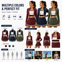 Ensemble léger de vêtements de sport pour femmes : veste de yoga courte zippée, débardeur et jupe plissée, à manches longues, extensible et respirant