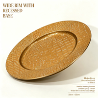 Assiette décorative en plastique PP avec revêtement en poudre dorée, effet peau de crocodile, pour mariage et décoration de table de fête
