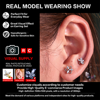 Implan Titanium G23 ASTM F136 Grade Hypoallergenic, Anting Tusuk Tanpa Ulir Model Push Pin Flat Back Labret Stud untuk Tindik Tulang Rawan Helix Tragus
