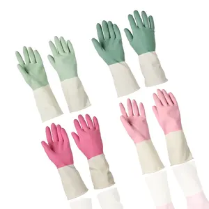 Barato Limpieza de cocina resistente al aceite natural colorido hogar 100% guantes de goma de látex para lavar platos