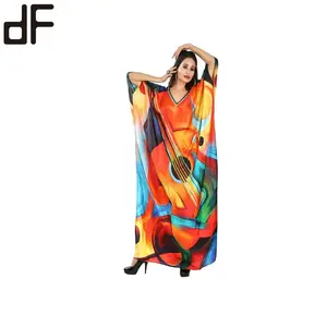 custom design your own abaya beach wear tropical seaside printed kaftan dress batwing loose casual long maxi summer dress