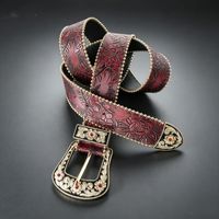 Ceinture pour femme JULUN, ceintures vintage pour femme, ceinture personnalisée bordeaux à motifs floraux en PU avec boucle dorée ornée, accessoire de taille de style western