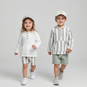 Conjunto de Roupa Infantil de Algodão Orgânico Confortável e da Última Moda para Meninos e Meninas com Manga Longa e Shorts - Product Image 1