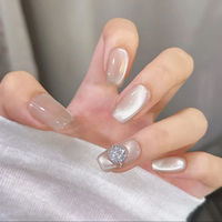 Faux ongles français carrés papillon en gel, demi-couverture, personnalisés, faits à la main, vente en gros, 24 pièces en ABS avec colle et boîte d'emballage