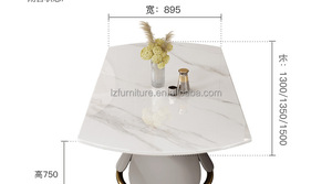 Modern Sintered Stone <b>Round</b> <b>Dining</b> <b>Table</b> <b>Extendable</b> <b>White</b> Marble Top Gold Base Luxury Restaurant Hotel Banquet Furniture - Product Image 6