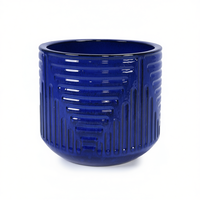 Ensemble de 3 pots de fleurs en céramique Mdj 38,1 cm, pot à plantes verni avec trou de drainage, pour intérieur, extérieur, jardin, décoration de la maison, bleu, moderne, minimaliste