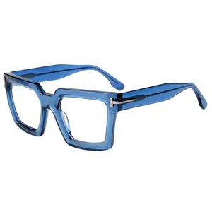 Top Quality Fiber Acetate Blue Light Block Glasses Anti-Blue Light Optical Glasses Lens Large Fashion Eyeglasses Frames