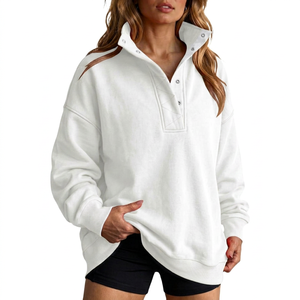 Sudadera de Alta Calidad, Color Blanco Premium, Cuello Alto, Estilo Urbano, Felpa de Algodón, Corte Holgado, Informal de Invierno, Personalizable - Product Image 1