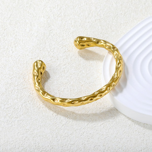 Stainless Steel Open <b>Bangle</b> Water Drop Pattern Women's Jewelry 18k Gold Plated <b>Bracelet</b> - Product Image 3