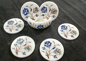 Sous-verre en marbre de style nouveau, qualité unique, cadeau, sous-verre en marbre personnalisé, incrustation de pierre et de métal, fabriqué en Inde - Product Image 2