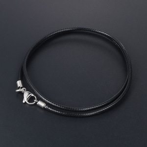 Collar de cuerda encerada tejida negra para hombre estilo coreano con cierre plateado LS 001 - Product Image 3